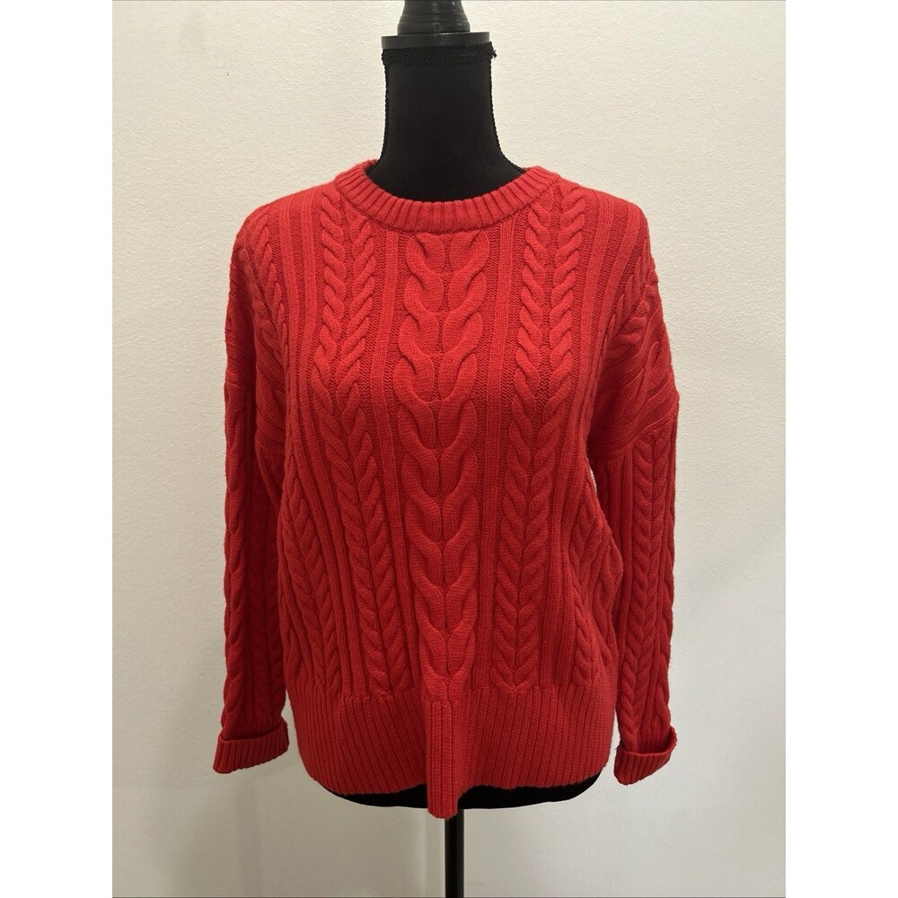 PHILOSOPHY Womens Petite Sz SP Red Cable Knit Sweater Pullover Crew Neck